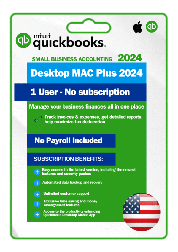 QuickBooks Desktop Mac Plus - 2024 (USA Version) 1 User | No Subscription | Payroll Not Included