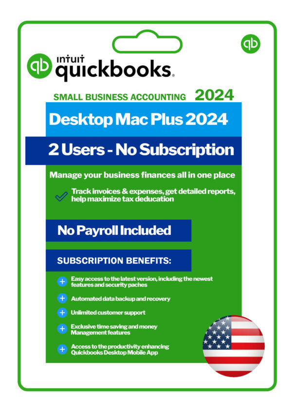 QuickBooks Desktop Mac Plus – 2024 (USA Version) 2 Users | No Subscription | No Payroll