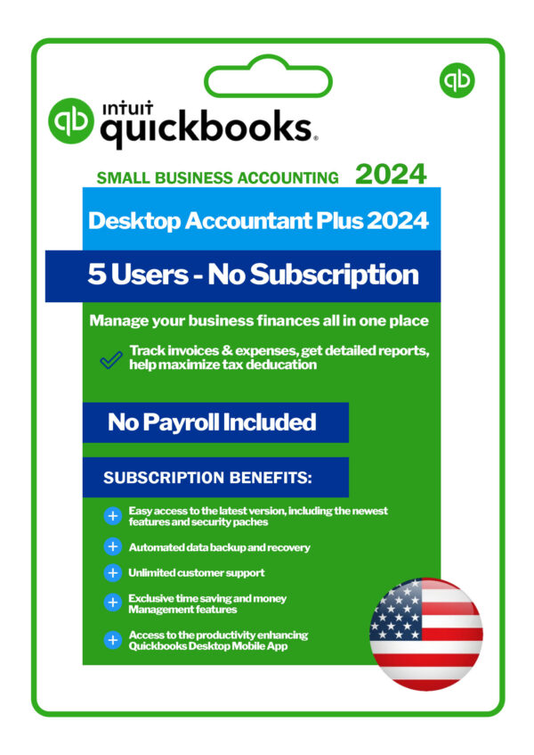 QuickBooks Desktop Accountant Plus – 2024 (USA Version) 5 Users | No Subscription | No Payroll