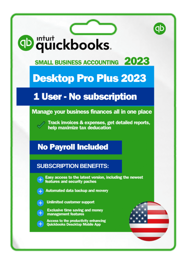 QuickBooks Desktop Pro Plus 2023 – USA Version | No Subscription | 1 User | Payroll Not Included