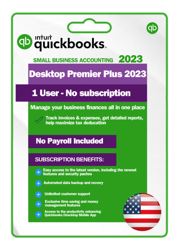 QuickBooks Desktop Premier Plus 2023 – USA Version | No Subscription | 1 User | Payroll Not Included