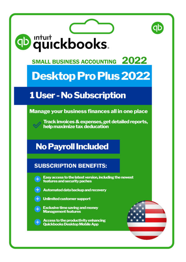 QuickBooks Desktop Pro Plus 2022 – USA Version | No Subscription | 1 User | Payroll Not Included