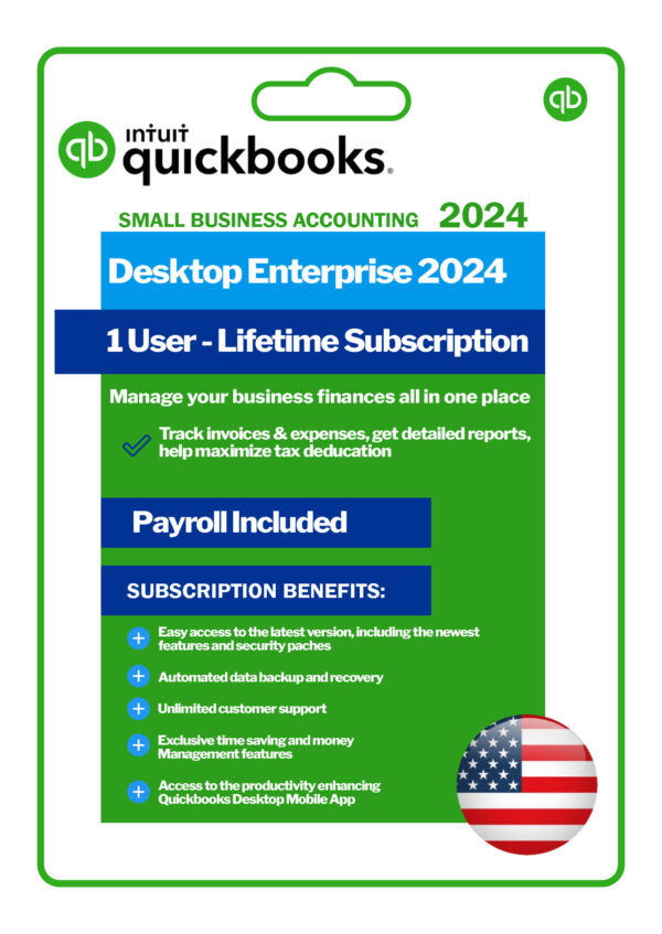 QuickBooks Desktop Enterprise 2024 – USA Version | Lifetime Subscription | 1 User | Payroll Included