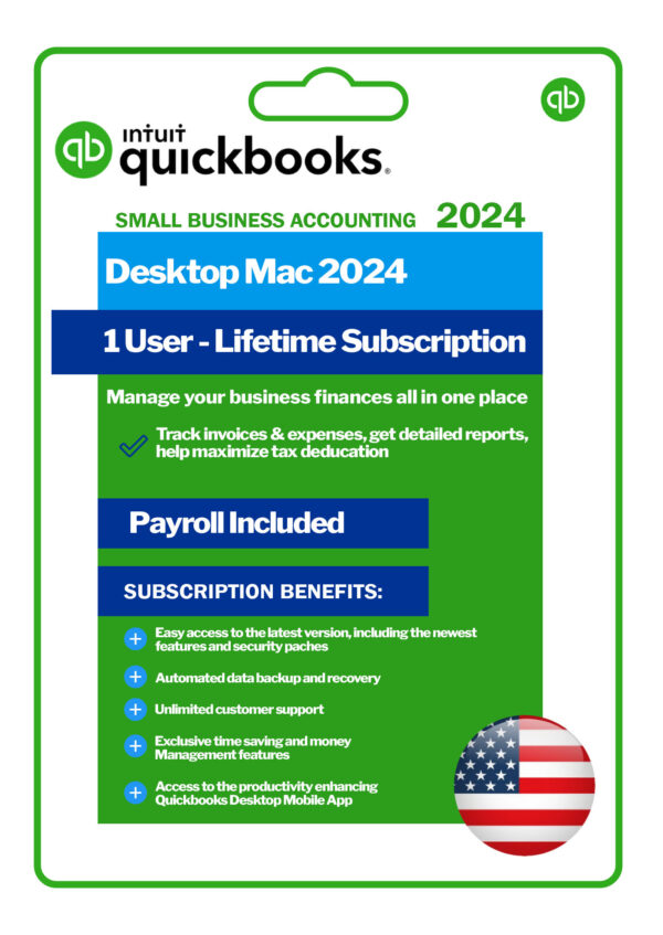 QuickBooks Desktop Mac 2024 – USA Version | Lifetime Subscription | 1 User | Payroll Included
