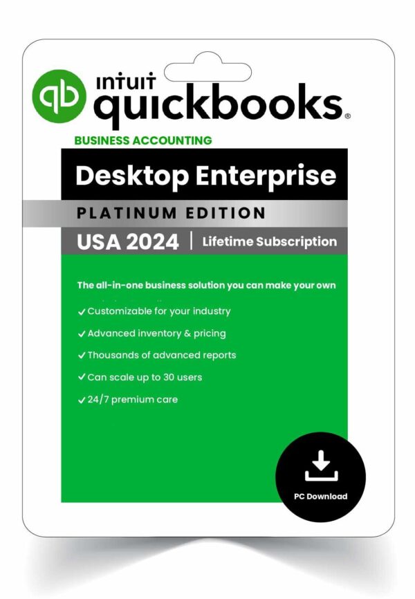 QuickBooks Desktop Enterprise Platinum Edition – 2024 (USA Version) 5 Users | No Subscription | No Payroll